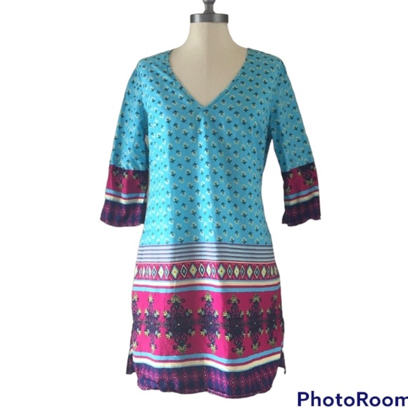 Old Navy Tops - Old Navy Floral Multicolor swim coverup Tunic 3/4 Sleeves Gauze V-neck Top
